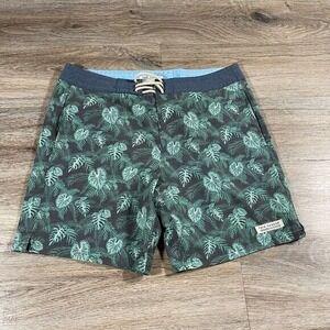 Fair Harbor Men's Shorts Swim‎ Trunks Leaf Print Size 34 Green